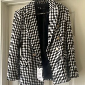 Zara Black and White Checkered Blazer Tailored Fit